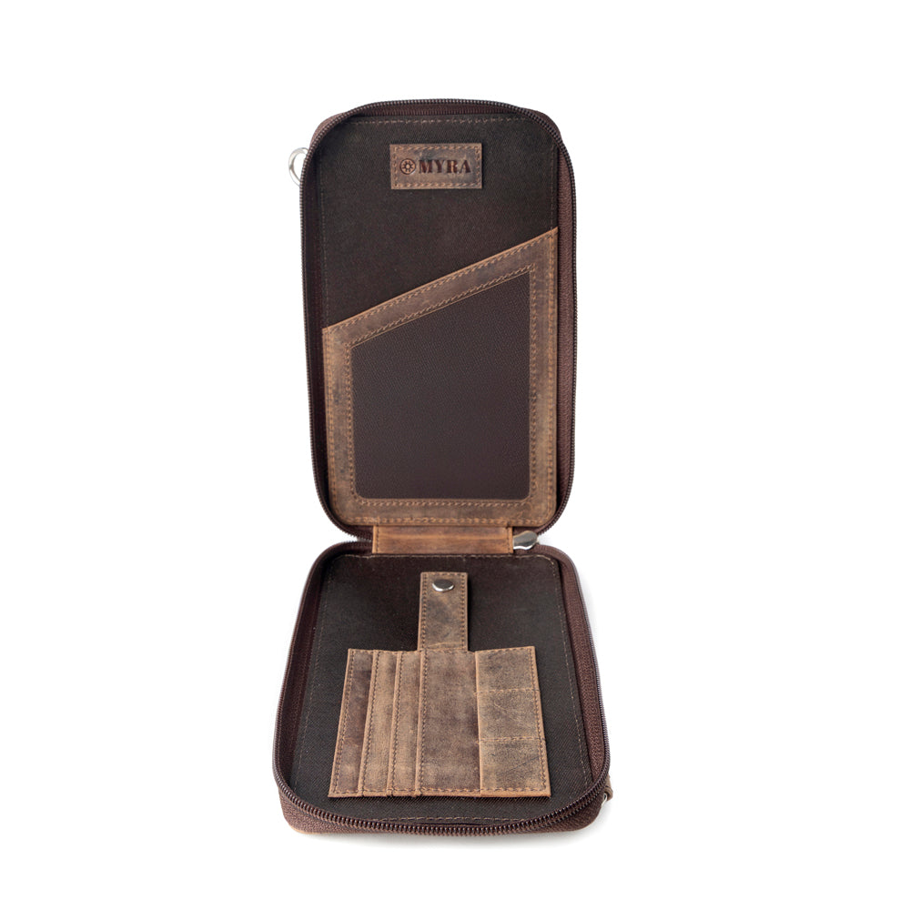 Myra Wildtouch Western Phone Crossbody in dark brown with leather detail