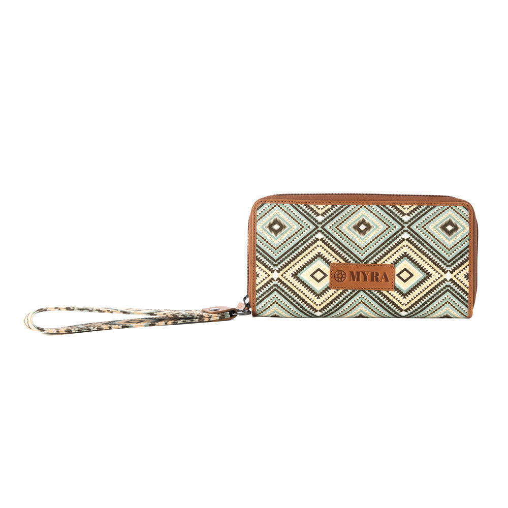 Myra Kilim Trail Western Wallet for Women in brown with leather detail and RFID protection