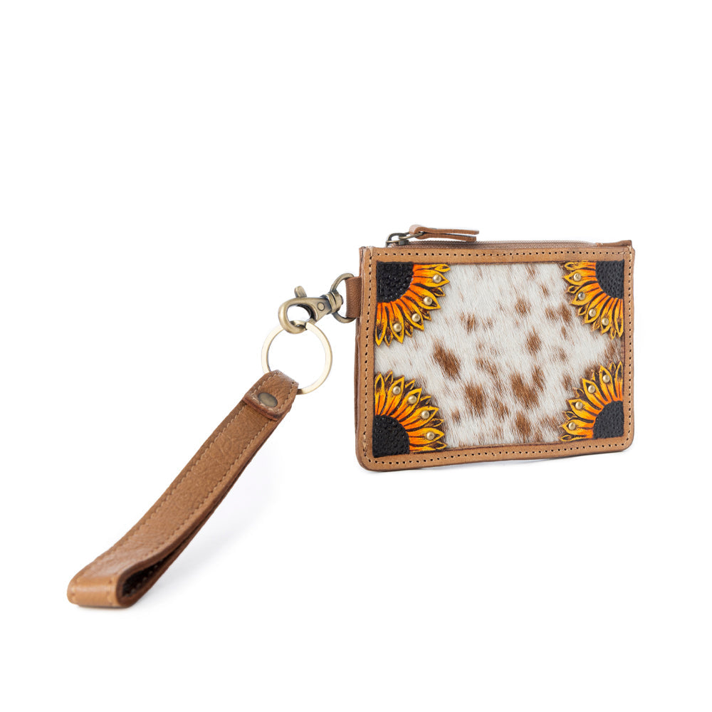 Myra Hand Hewn Western Card Holder for Women in Light Brown with handtooled detail