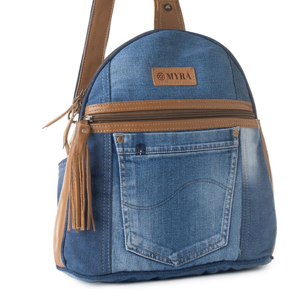 Myra Bluejean fanny pack bag for Women in blue with denim and Front Pocket