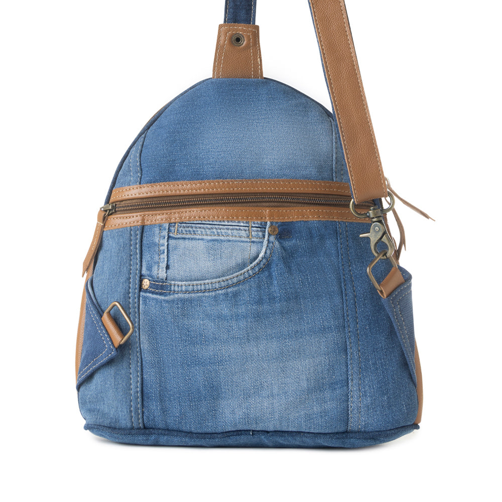 Myra Bluejean fanny pack bag for Women in blue with denim and Front Pocket