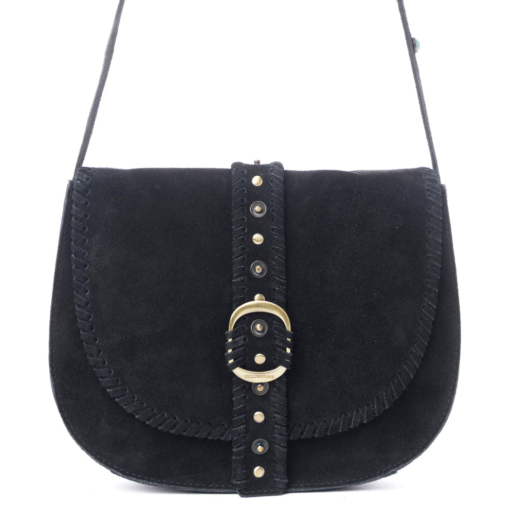 Myra Yellowstone Iron Frontier Suede Leather Bag in Jet Black