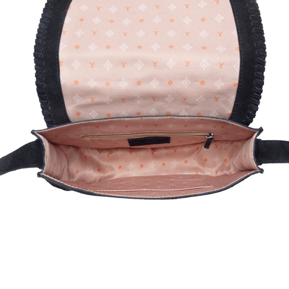Myra Yellowstone Iron Frontier Suede Leather Bag in Jet Black