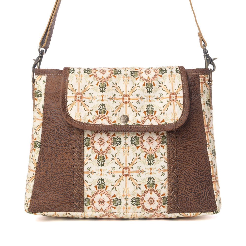 Myra Oakline Cotton & Leather Shoulder Bag in Oat Brown