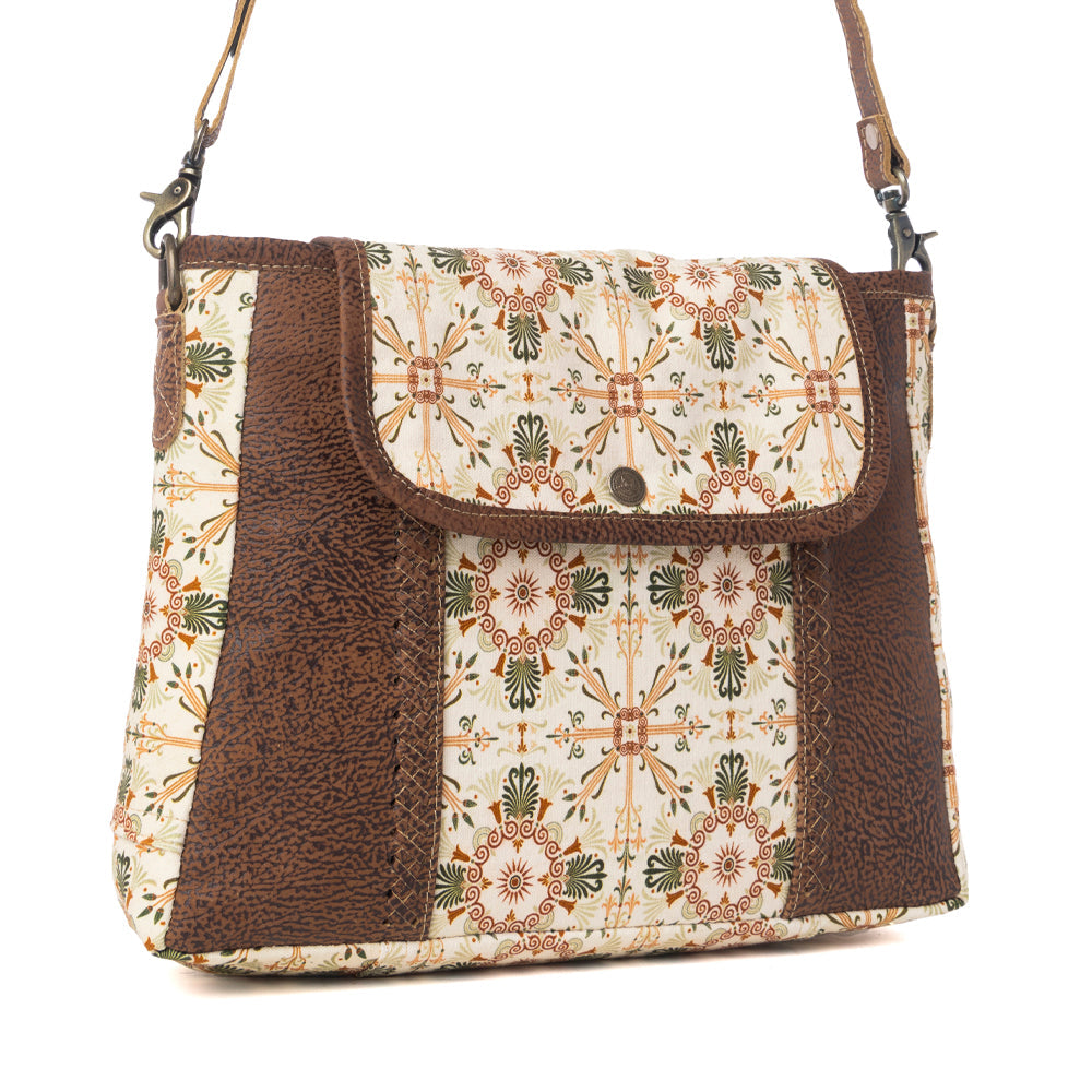 Myra Oakline Cotton & Leather Shoulder Bag in Oat Brown
