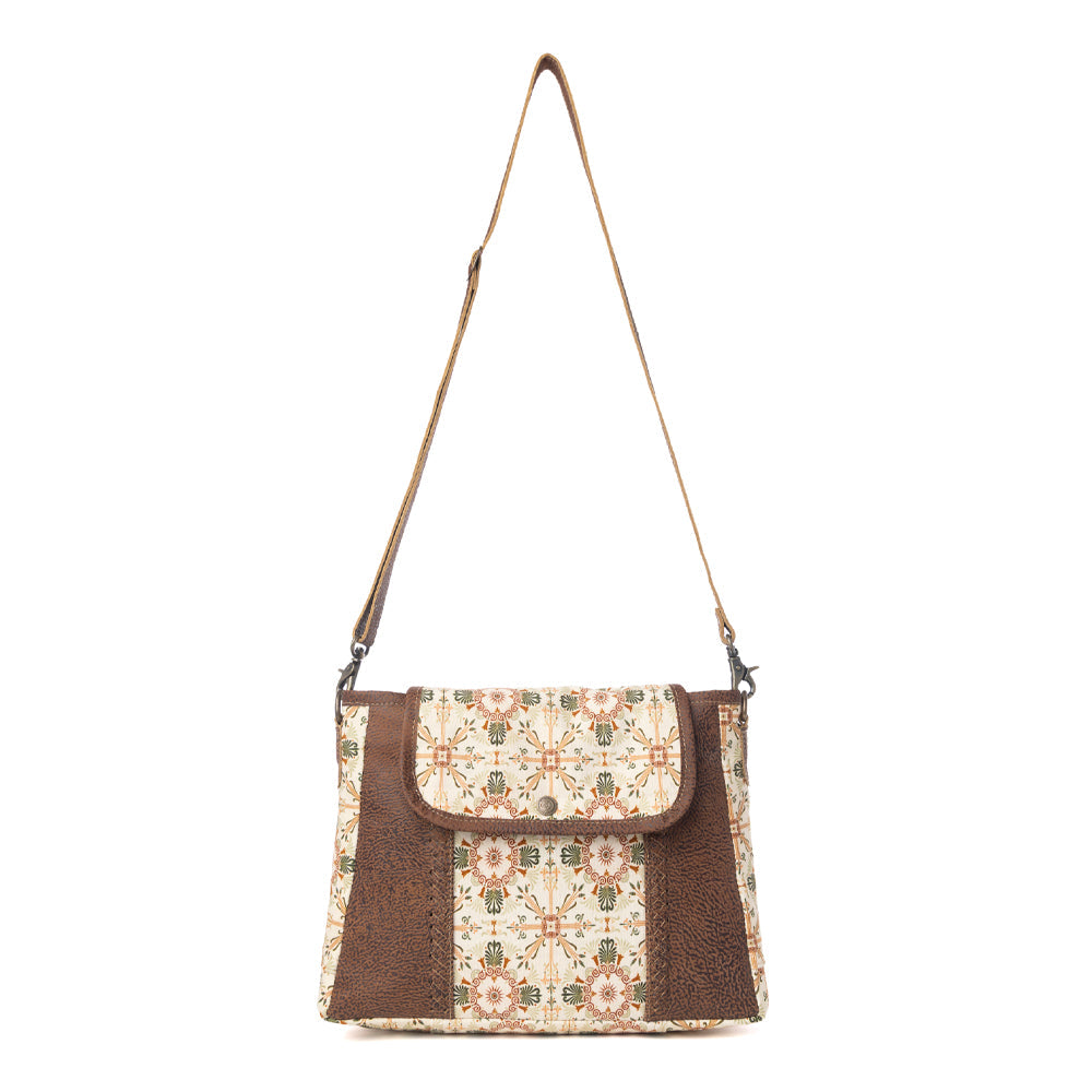 Myra Oakline Cotton & Leather Shoulder Bag in Oat Brown