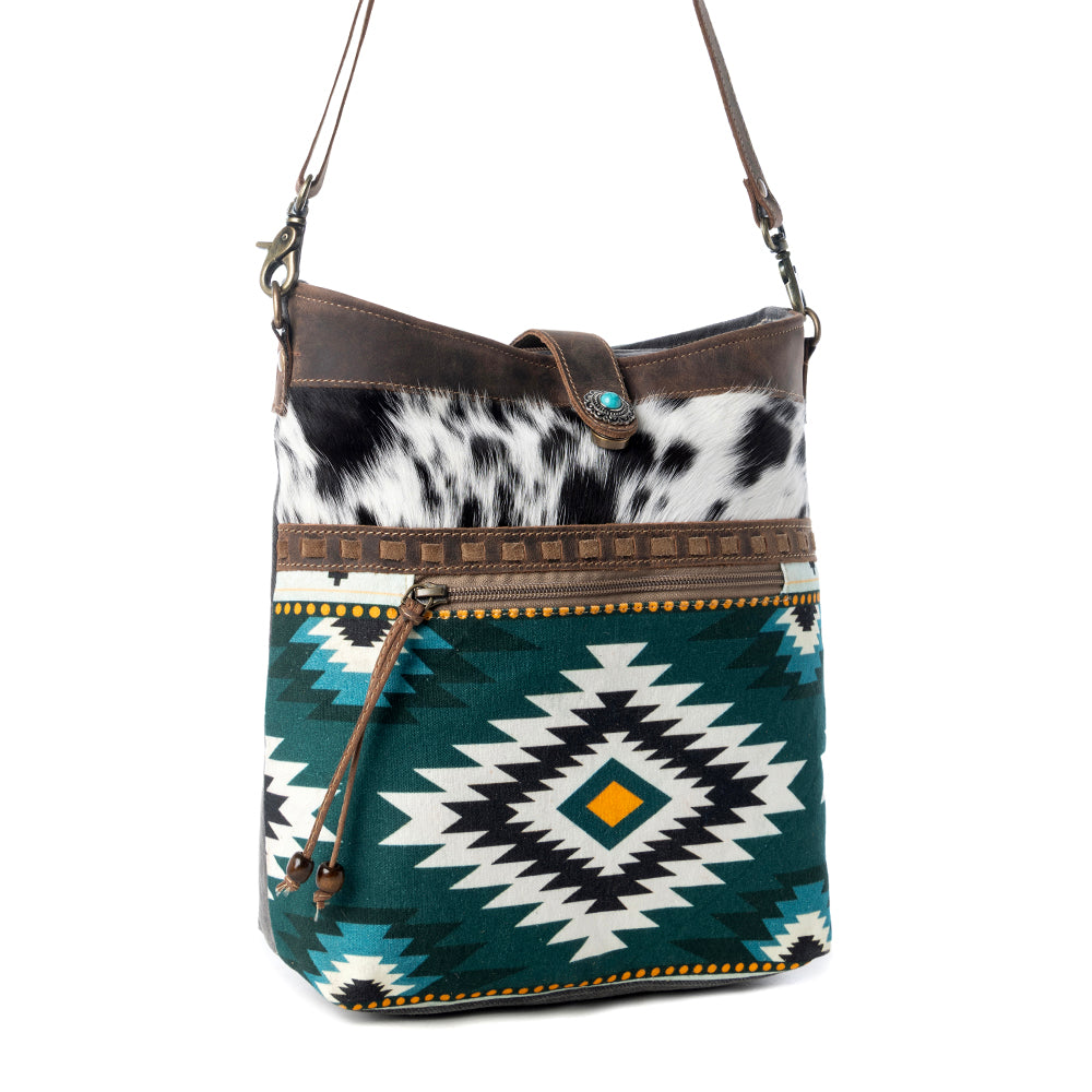Myra Wovenstone Western shoulder Bag for Women in green with Aztec detail