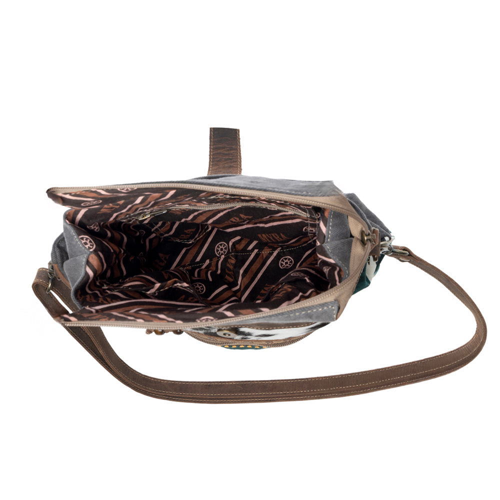 Myra Wovenstone Western shoulder Bag for Women in green with Aztec detail
