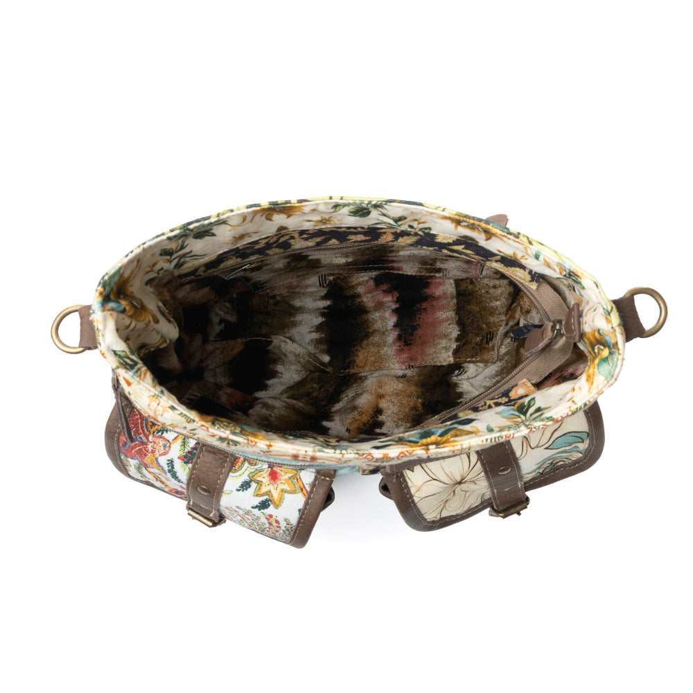 Myra Le Fleur Bel Cowgirl Shoulder Bag for Women in yellow floral with leather and Concho details
