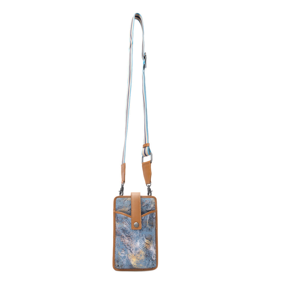Myra Cedar Snake Print Leather Cell Phone Holder in Turquoise Sand