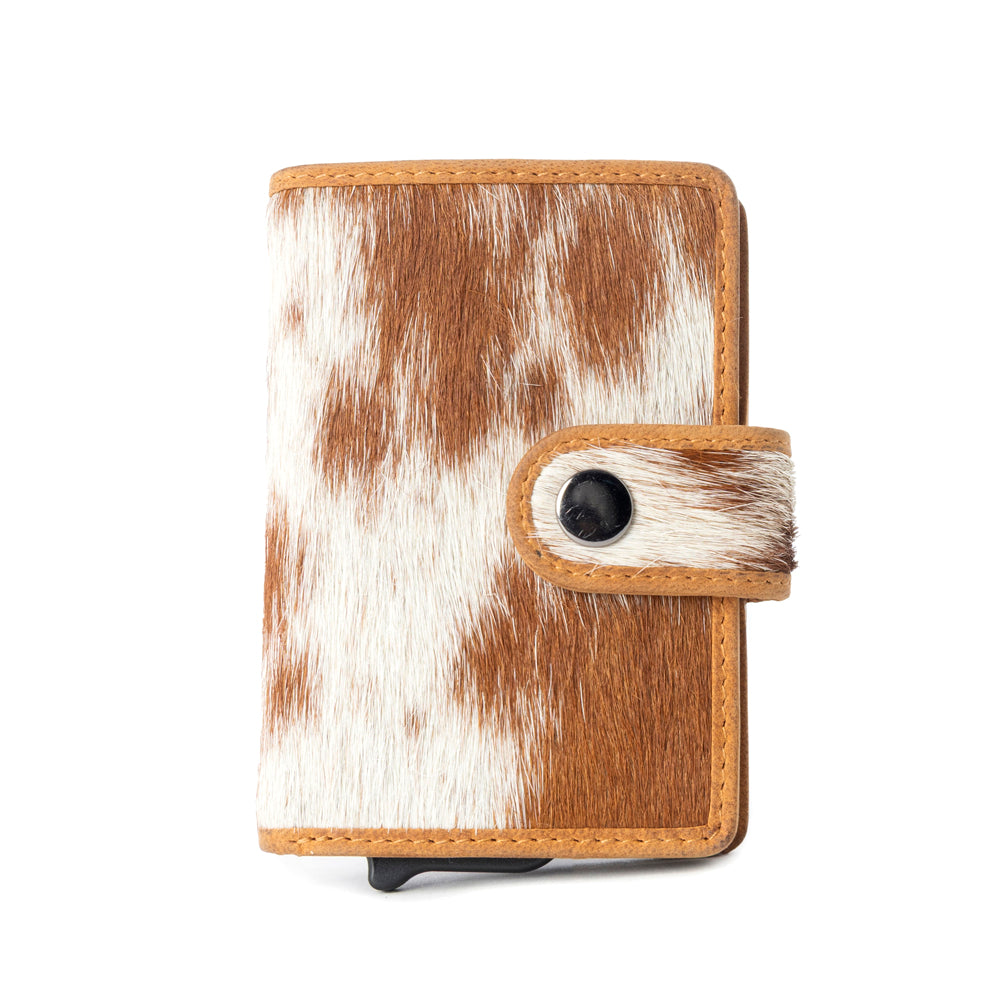 Myra Dune Star Hairon Leather Credit Card Holder in Brown & White