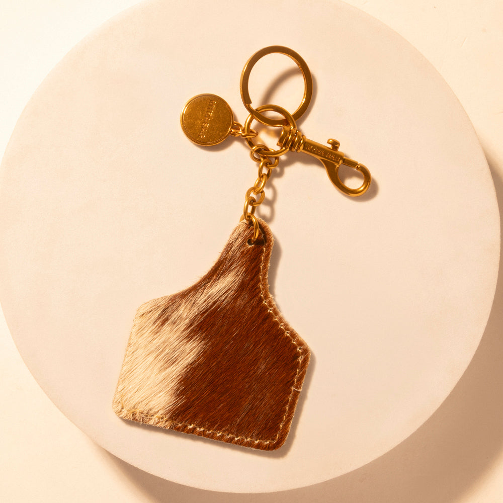 Myra Heifer Key Fob for Women in brown with hair-on detail for everyday western carry