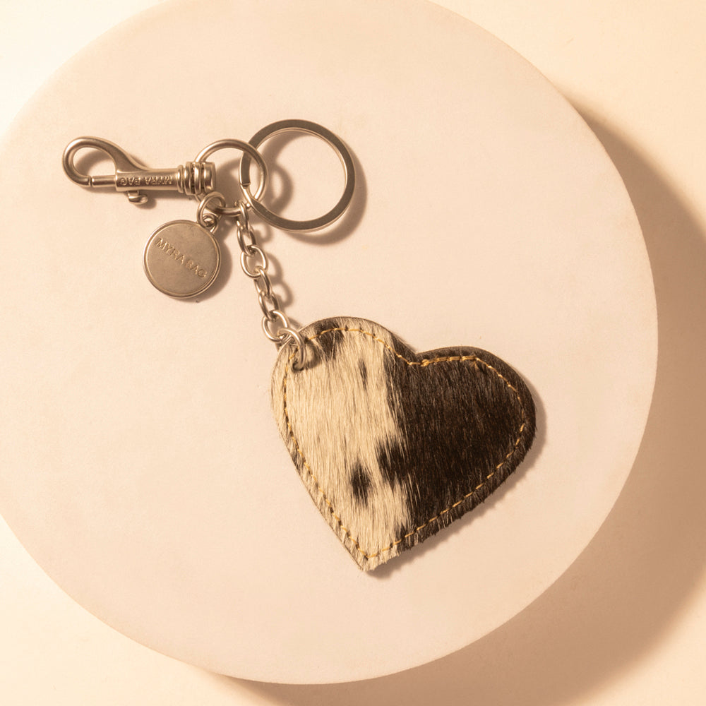 Myra Speckle Belle Heart Key Fob for Women in black with hair-on detail for everyday western carry