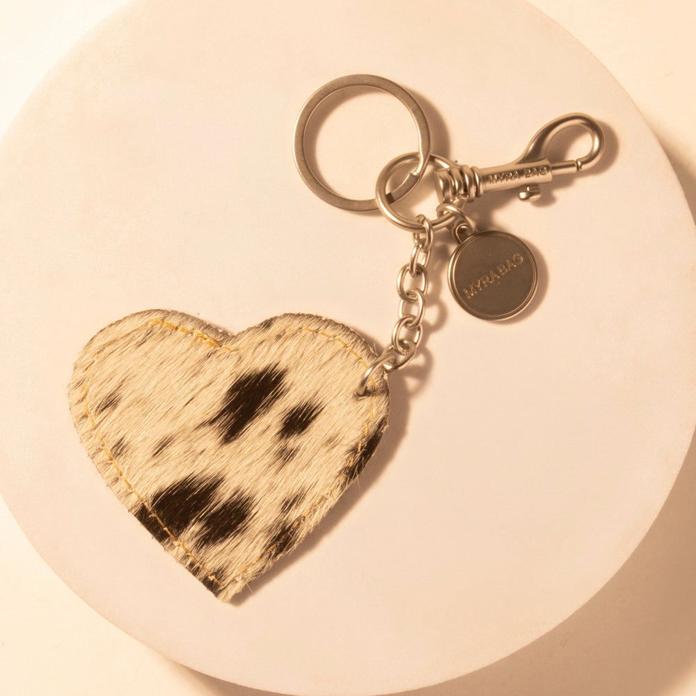 Myra Speckle Belle Heart Key Fob for Women in black with hair-on detail for everyday western carry