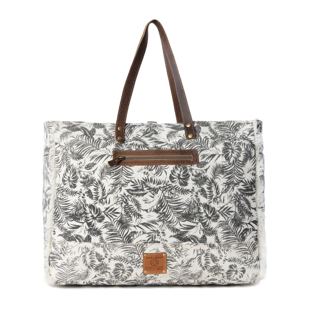 Myra Wildfern Hide Western Weekender Bag for Women in ivory with hairon detail