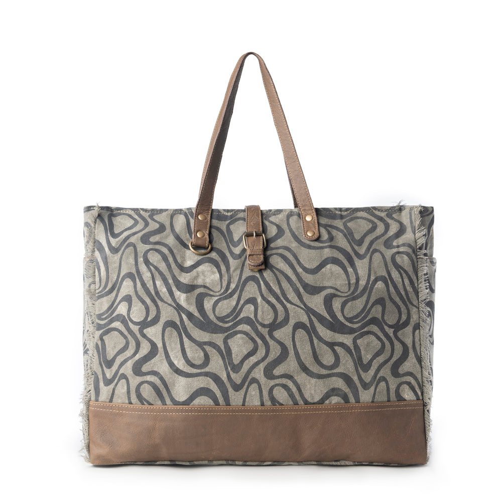 Myra Riverbed Trail Weekender Bag for Women in olive with vintage print detail