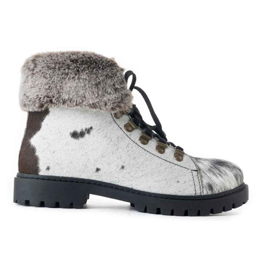Myra Turbulent Hairon Leather Boots for Women – Fur Lining, Rugged Sole with Stylish Lace-Up Design for Winter Escapes