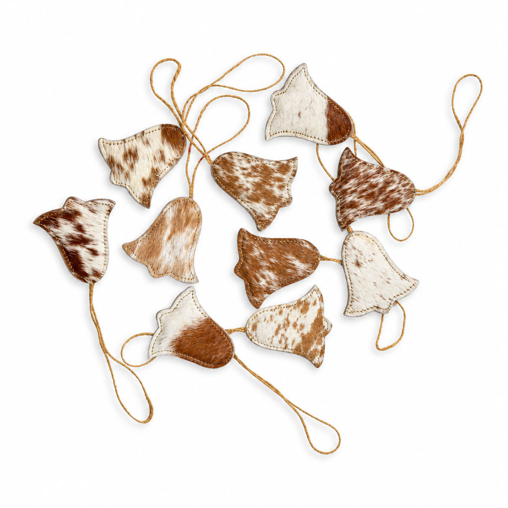 Christmas Bell Hair-On Hide Ornament Set In Brown
