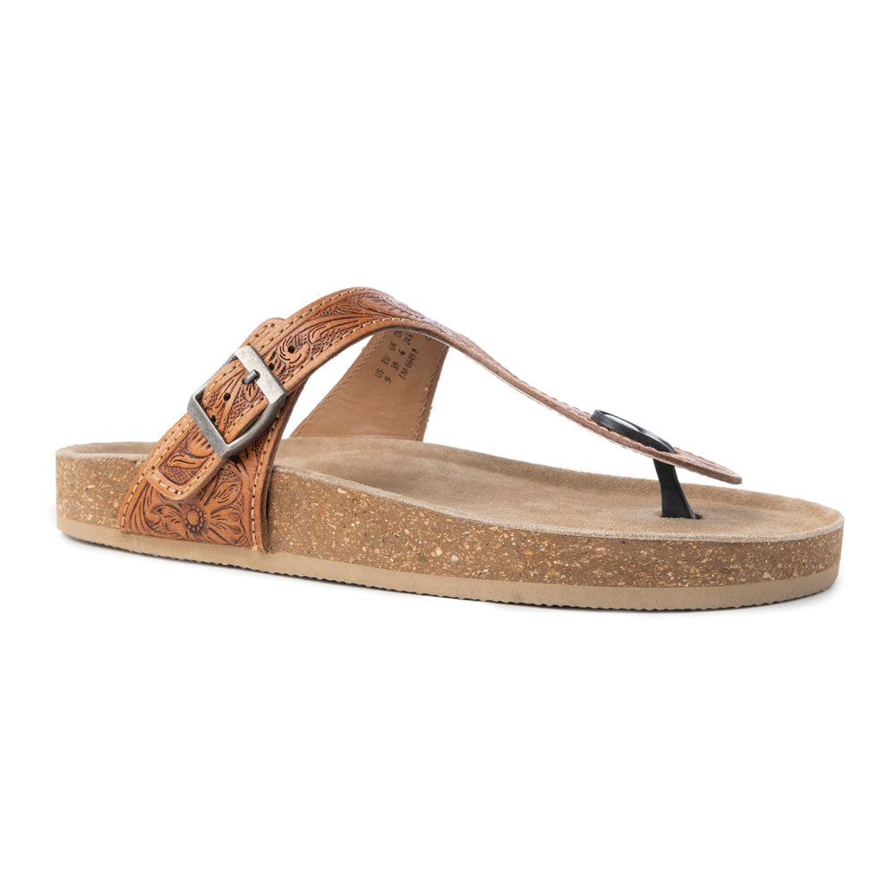 Myra Rosie Trail Handtooled Leather Sandals for Women – Cork Sole, Toe Ring Design for All-Day Comfort
