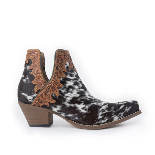 Myra Cassidy Trail Split-Top Leather Boots - Pointed Toe, Low Block Hairon Hide Heels for Ranch Adventures