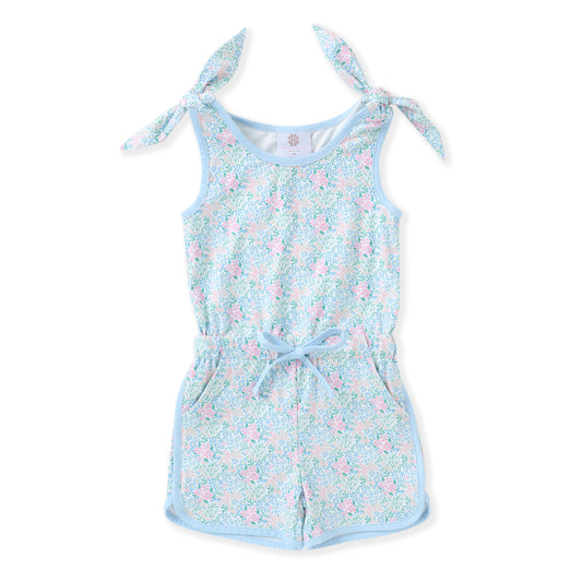 Girls Blue & Pink Floral Tie Shoulder Romper | Bossier City, LA