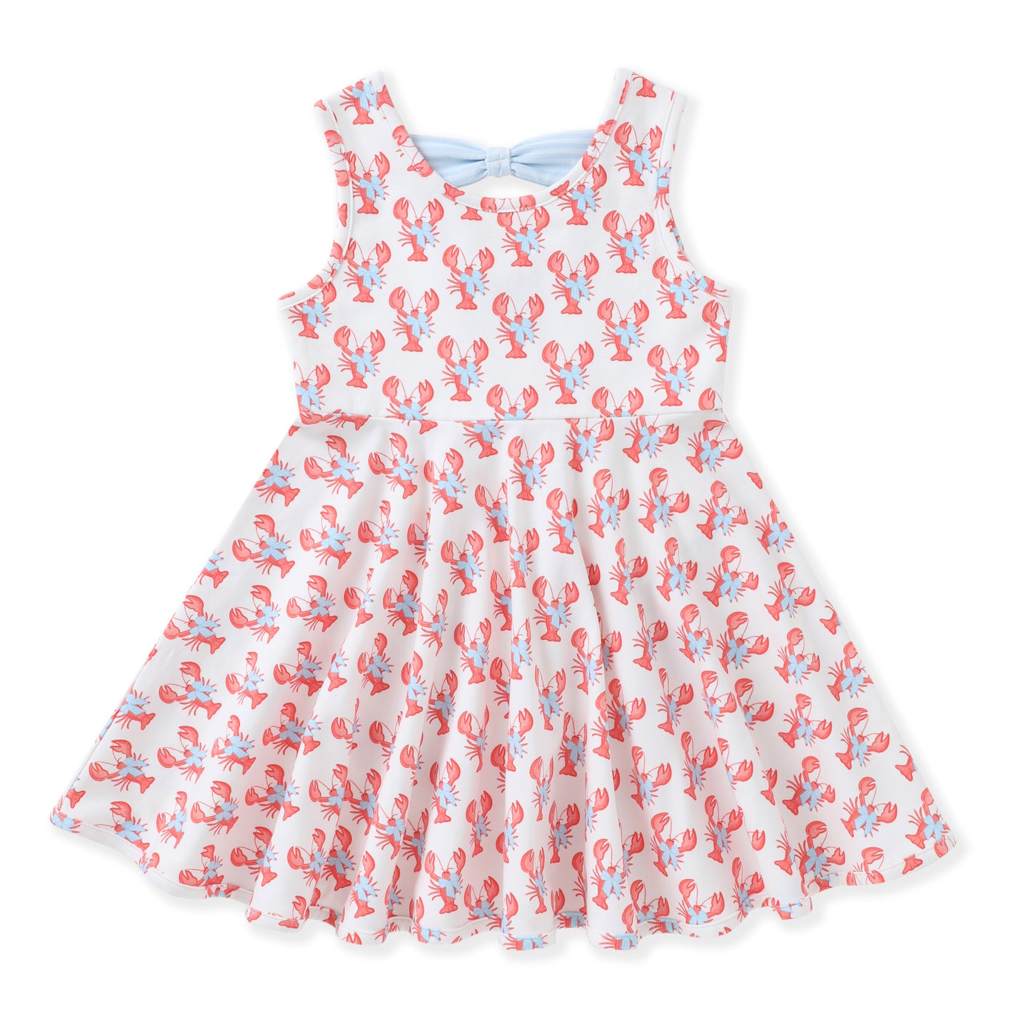 Girls White & Red Crawfish Twirl Dress with Blue Bow | Bossier City, LA