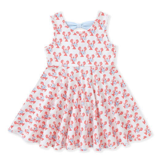 Girls White & Red Crawfish Twirl Dress with Blue Bow | Bossier City, LA