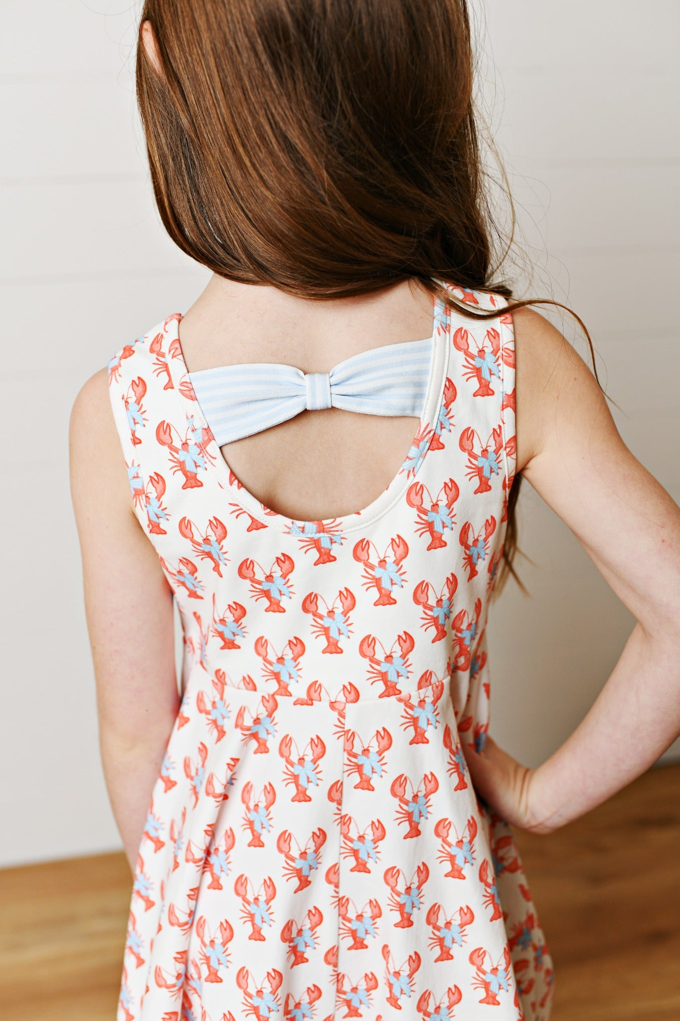 Girls White & Red Crawfish Twirl Dress with Blue Bow | Bossier City, LA