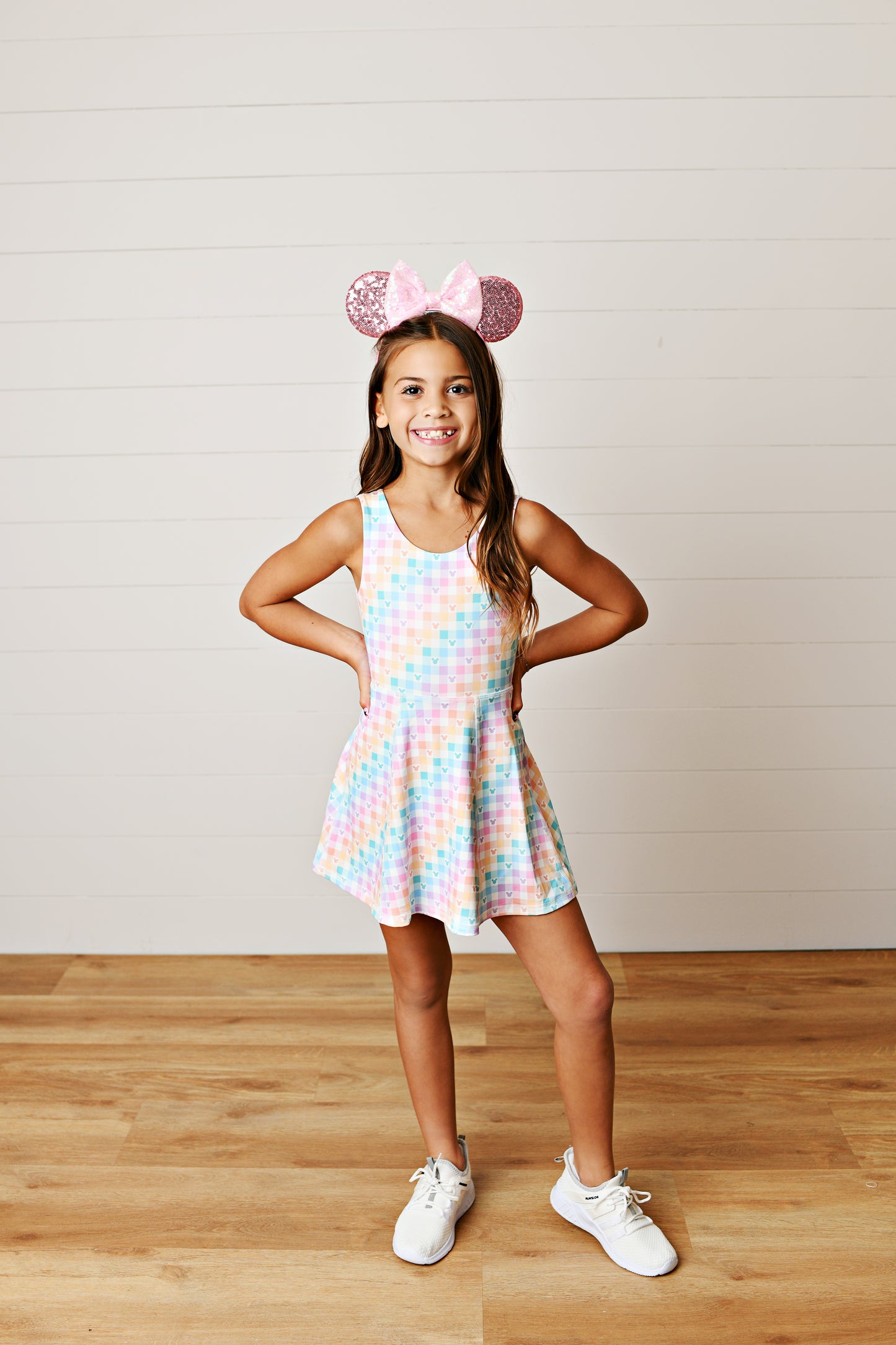 Girls Pastel Gingham Mouse Twirl Dress – Athletic Skort Style | Bossier City, LA