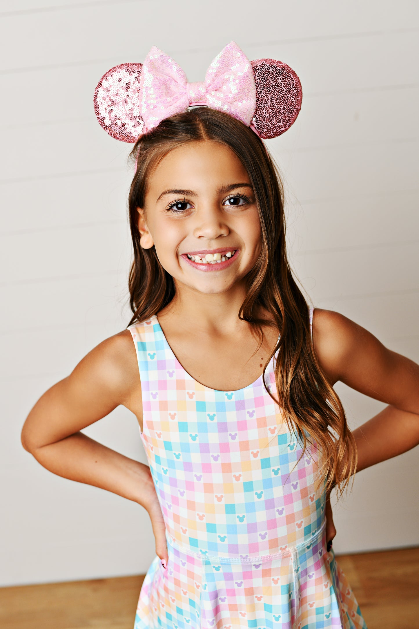 Girls Pastel Gingham Mouse Twirl Dress – Athletic Skort Style | Bossier City, LA