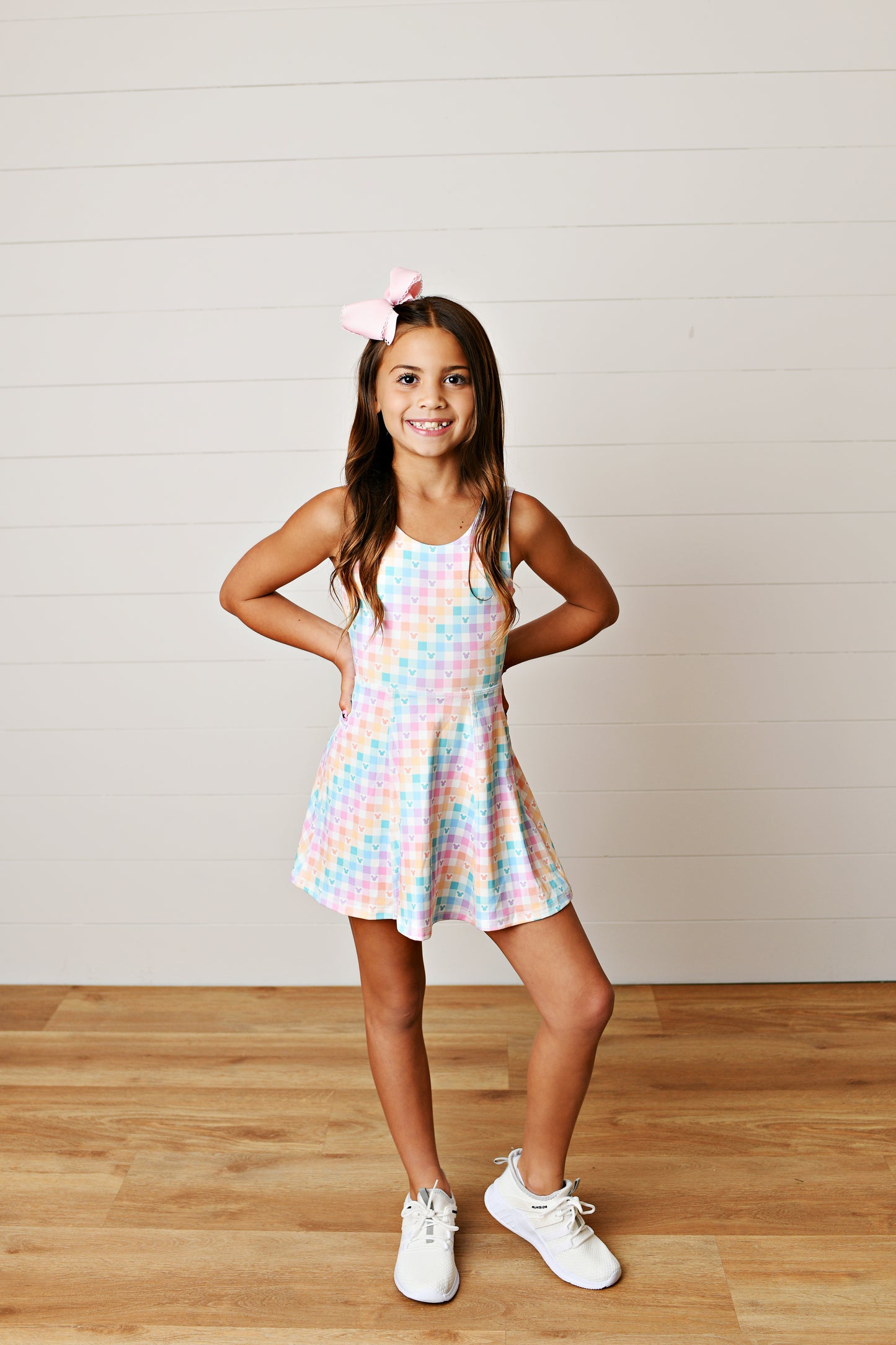 Girls Pastel Gingham Mouse Twirl Dress – Athletic Skort Style | Bossier City, LA