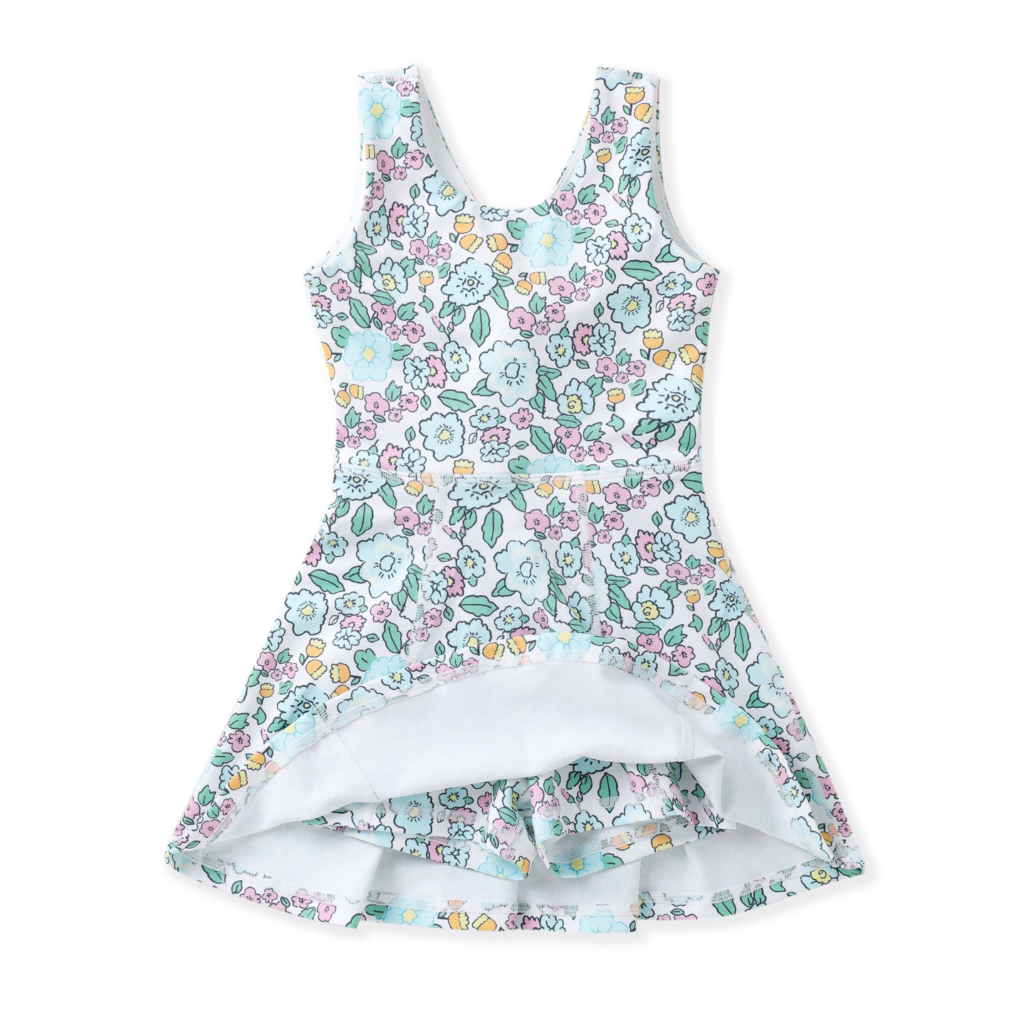 Girls Aqua Bloom Floral Athletic Twirl Dress | Built-In Shorts | Bossier City, LA