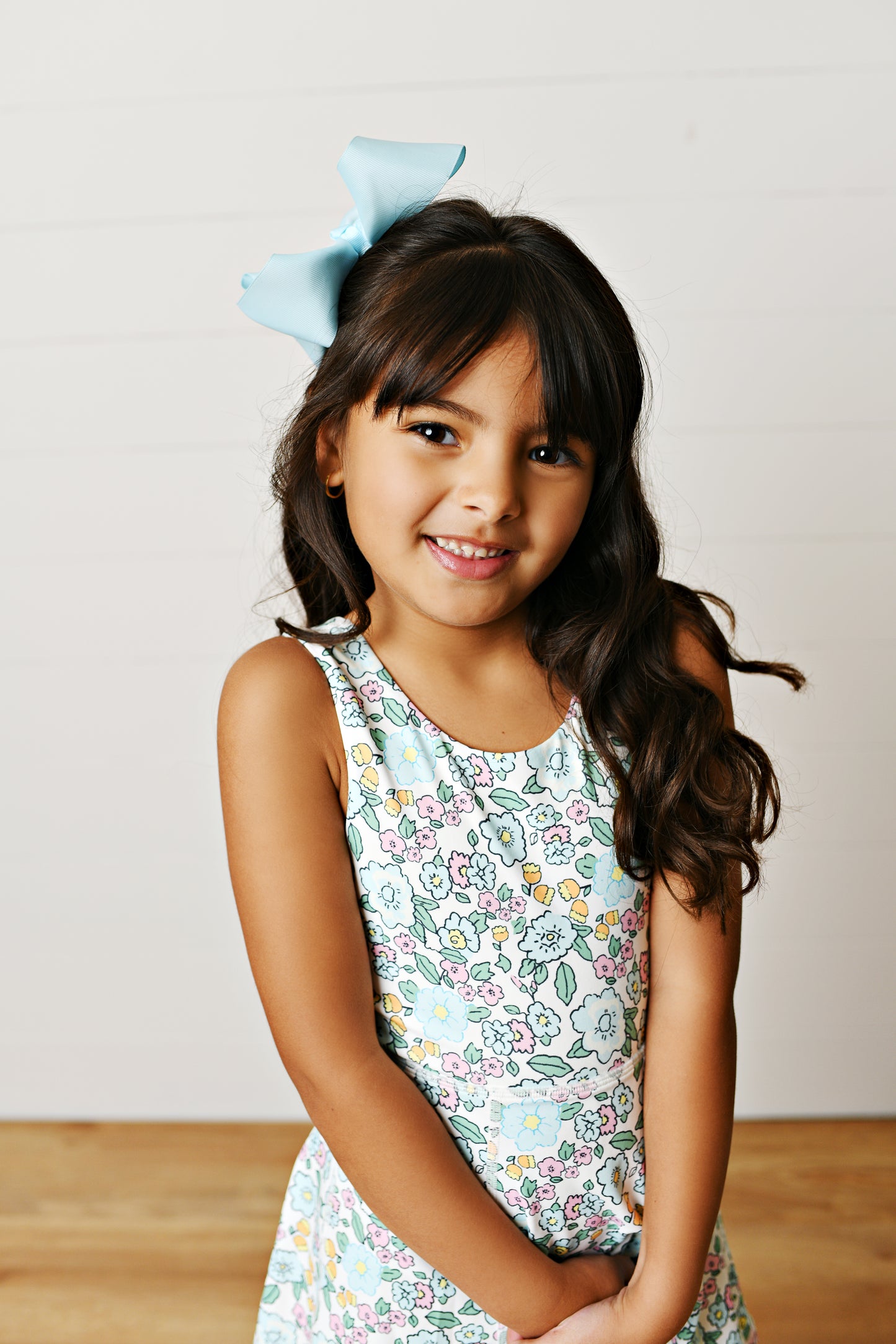 Girls Aqua Bloom Floral Athletic Twirl Dress | Built-In Shorts | Bossier City, LA