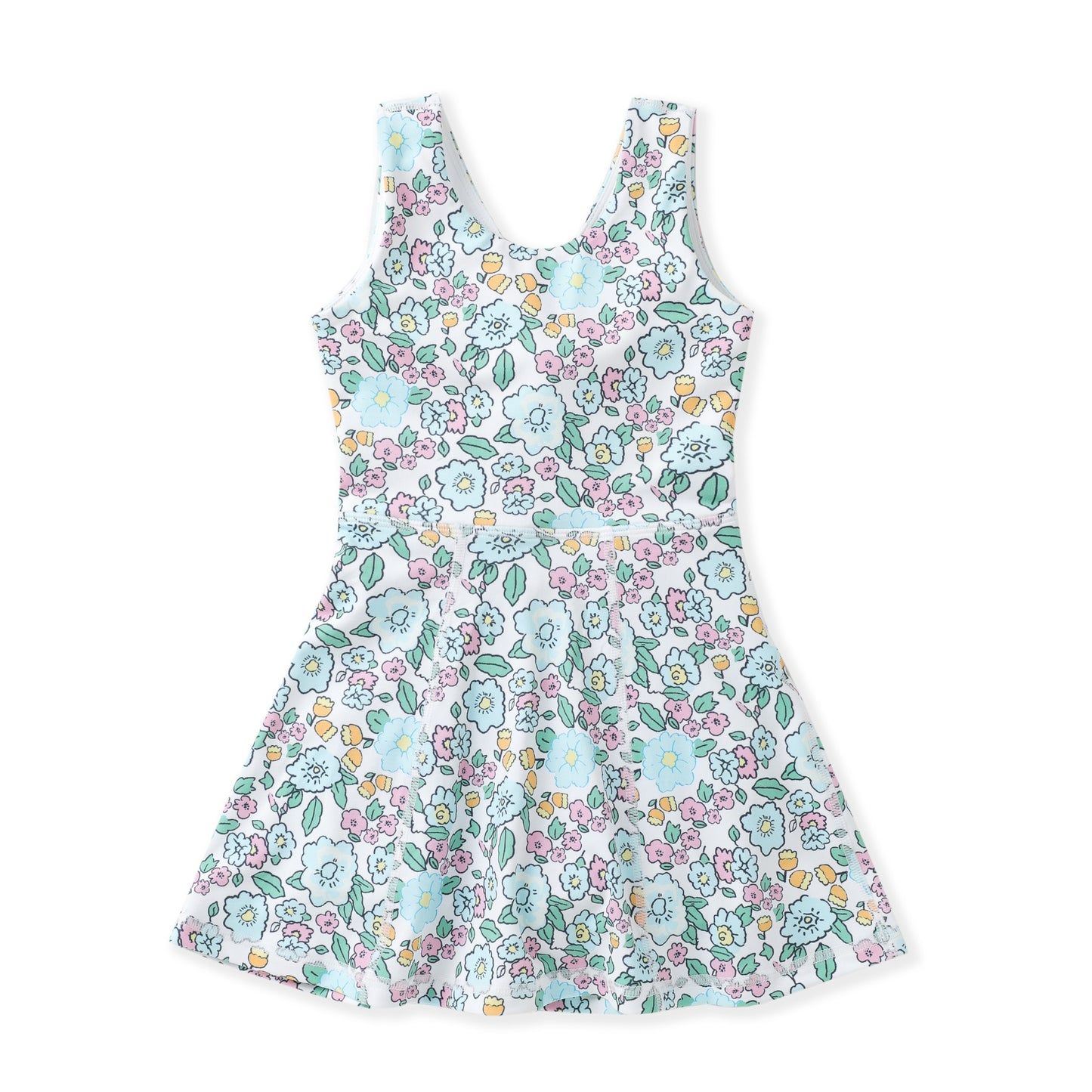 Girls Aqua Bloom Floral Athletic Twirl Dress | Built-In Shorts | Bossier City, LA