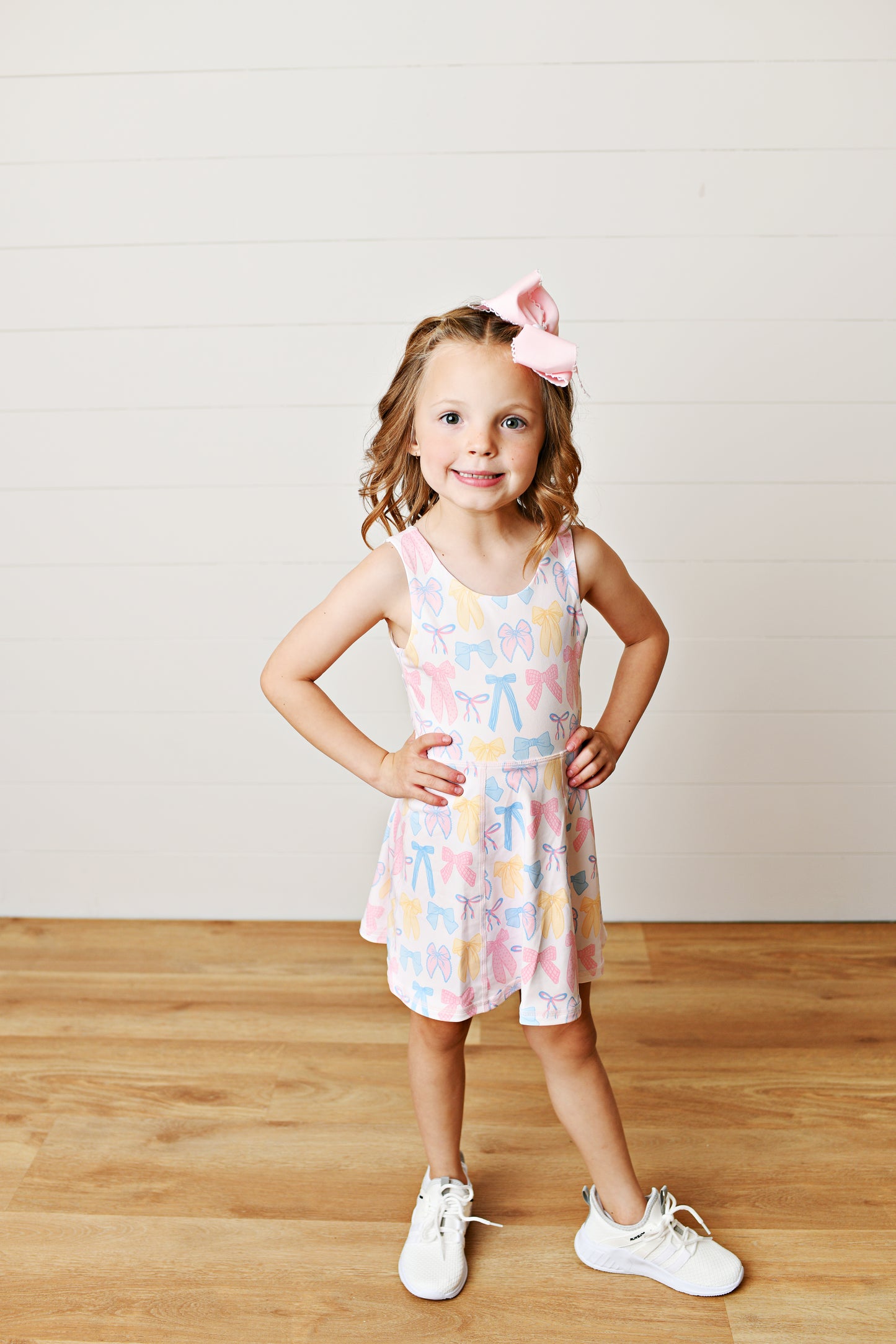 Girls Pastel Bow Athletic Twirl Dress | Built-In Shorts | Bossier City, LA