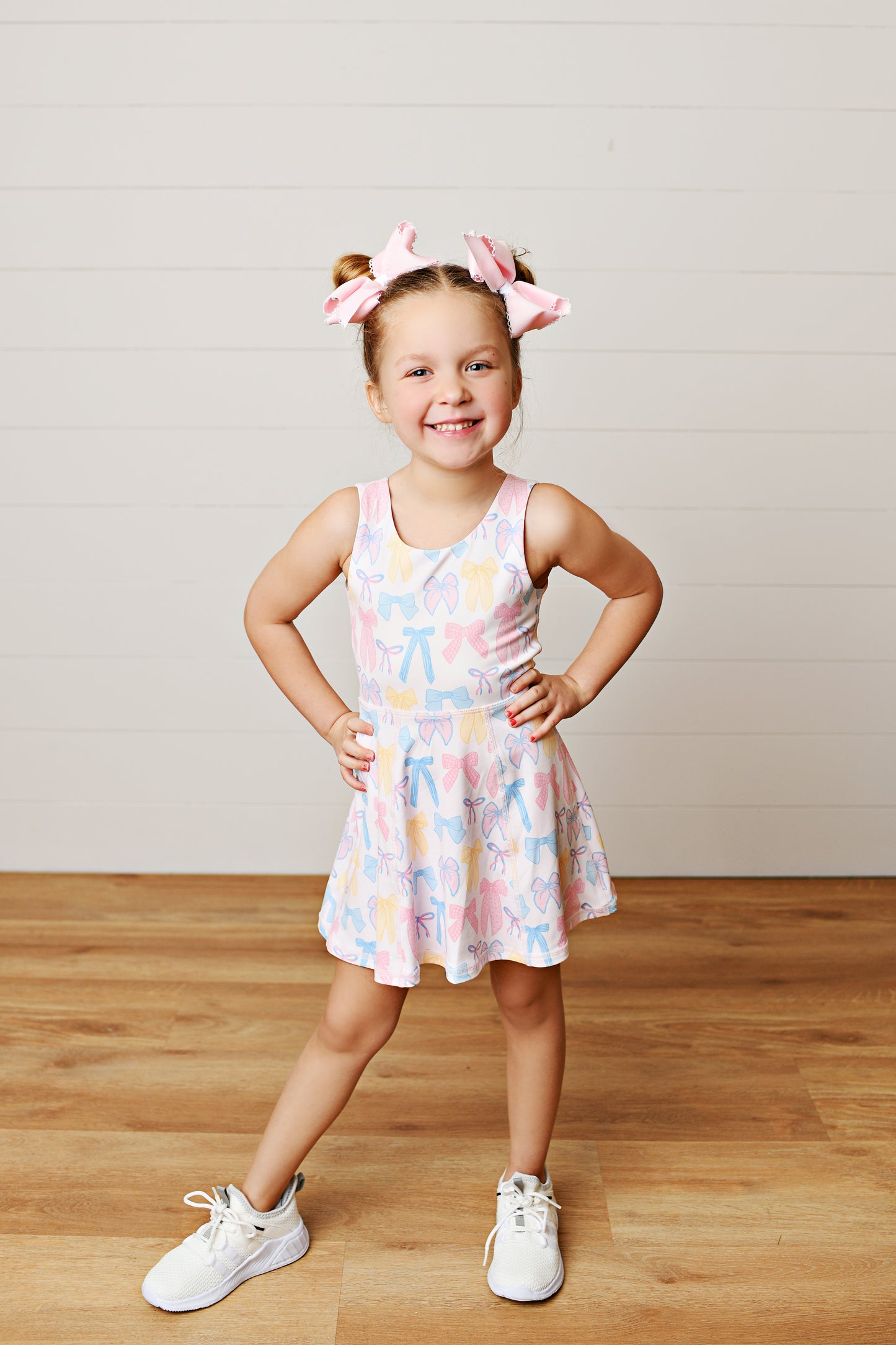 Girls Pastel Bow Athletic Twirl Dress | Built-In Shorts | Bossier City, LA