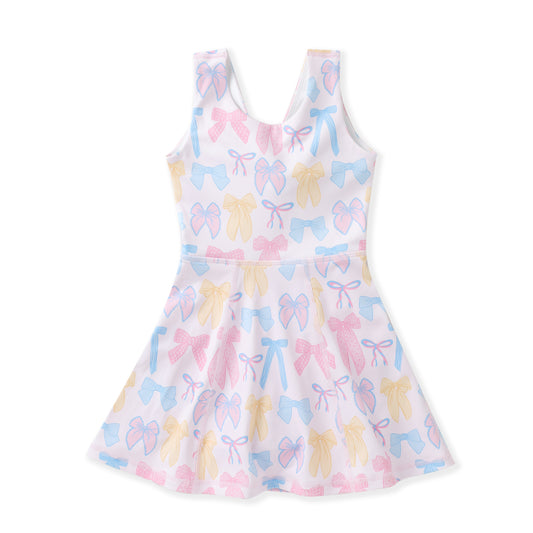 Girls Pastel Bow Athletic Twirl Dress | Built-In Shorts | Bossier City, LA