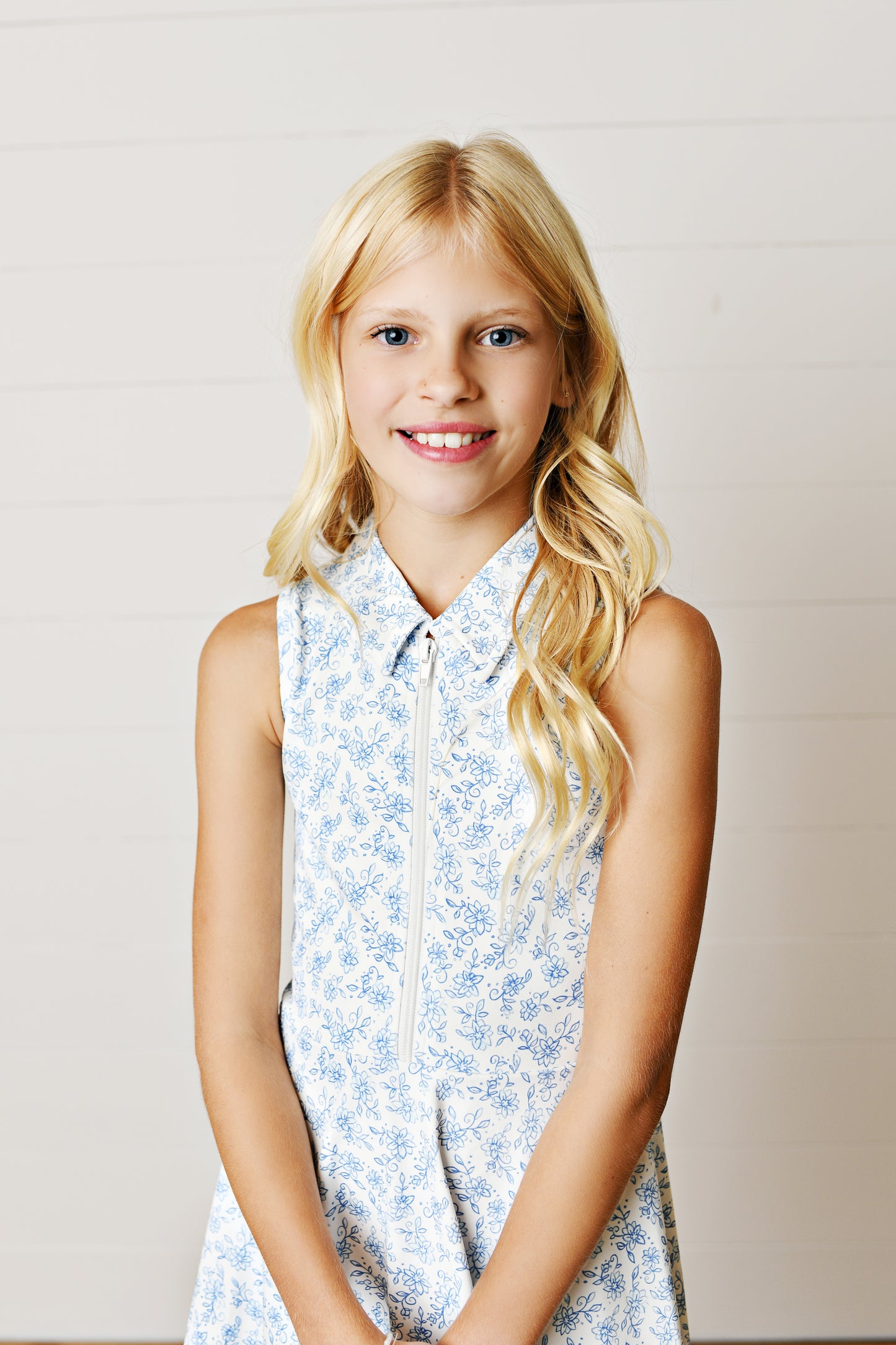 Girls Blue Chintz Floral Athletic Twirl Dress | Built-In Shorts | Bossier City, LA