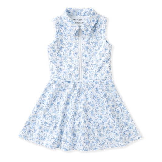 Girls Blue Chintz Floral Athletic Twirl Dress | Built-In Shorts | Bossier City, LA