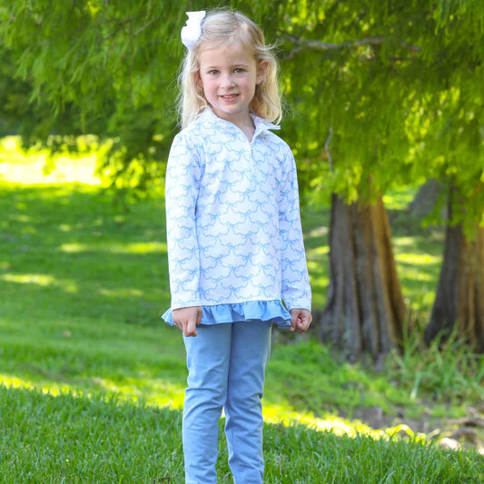 Blue Trellis Bow 1/4 Zip Pullover Set