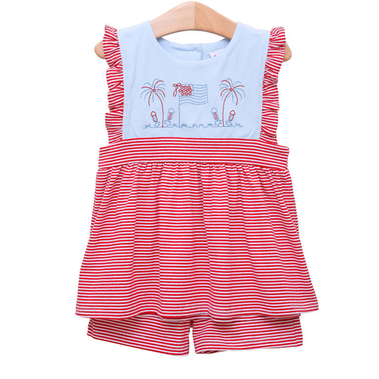 Girl's Grand Old Flag Ruffle Short Set