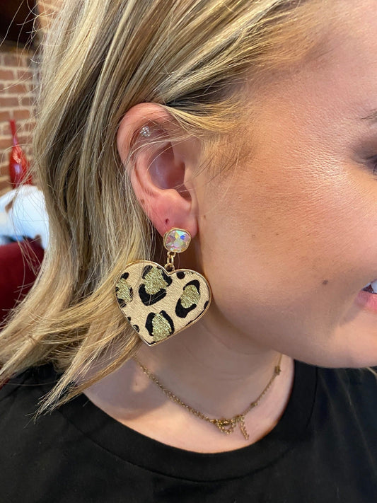 Don't Go Breaking My Heart Gold Leopard Stud Earrings, Cream