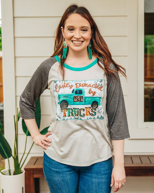 Easily Distracted by Trucks Raglan