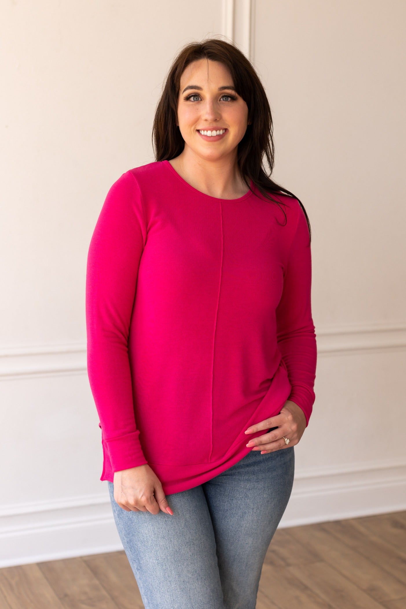 Hot Pink Top Knit Tunic with Front Seam