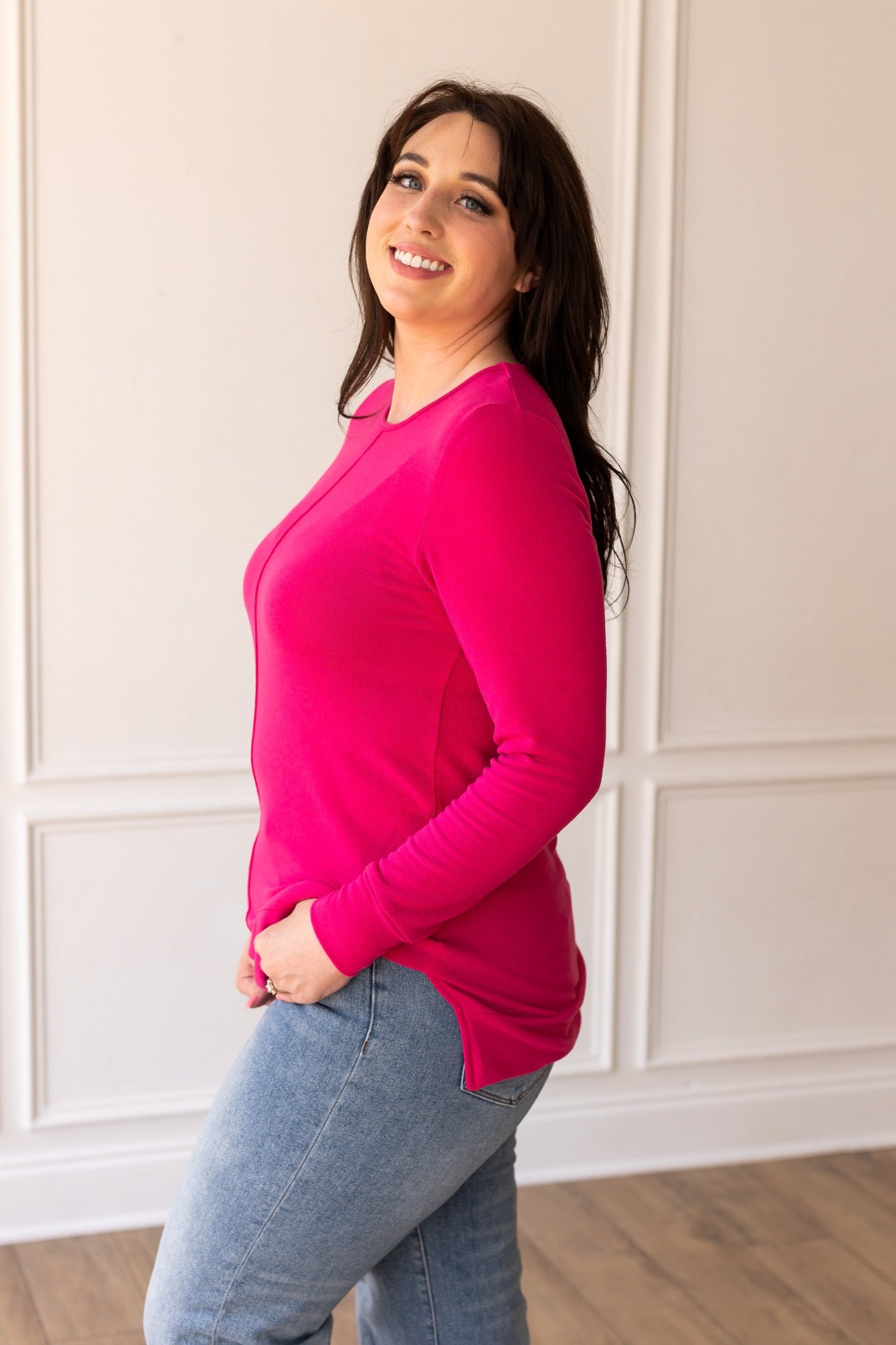 Hot Pink Top Knit Tunic with Front Seam