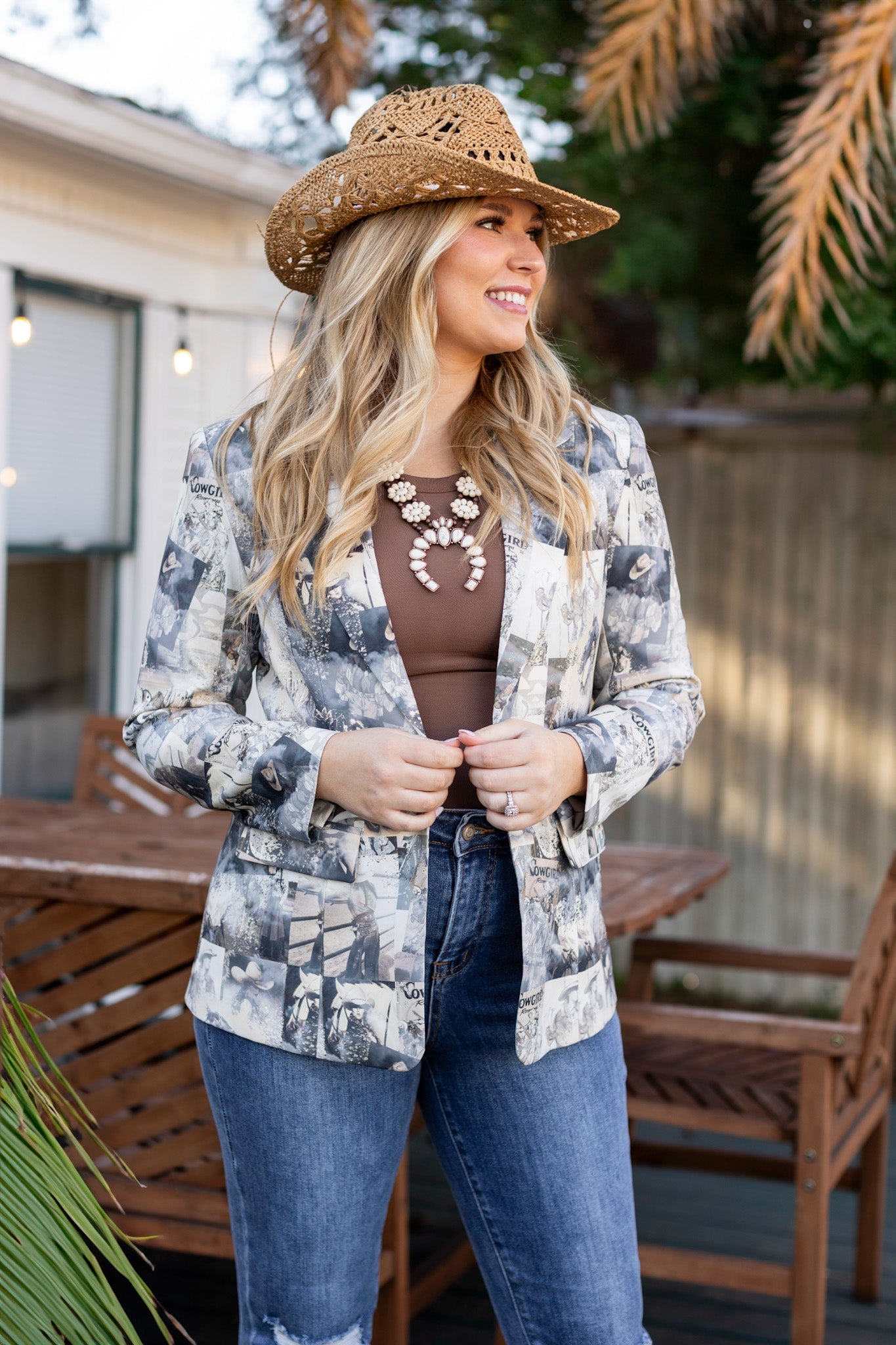 Western Print Boyfriend Blazer