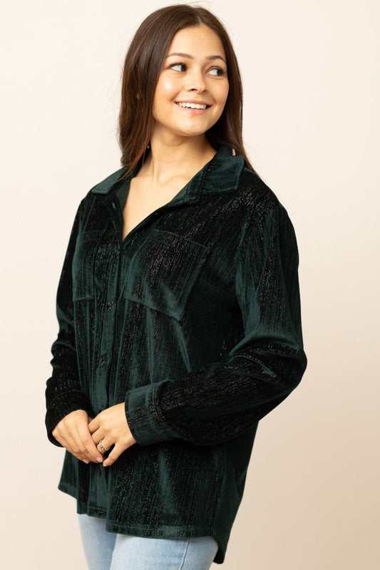 Kathryn Classic Button-Up, Green Velvet
