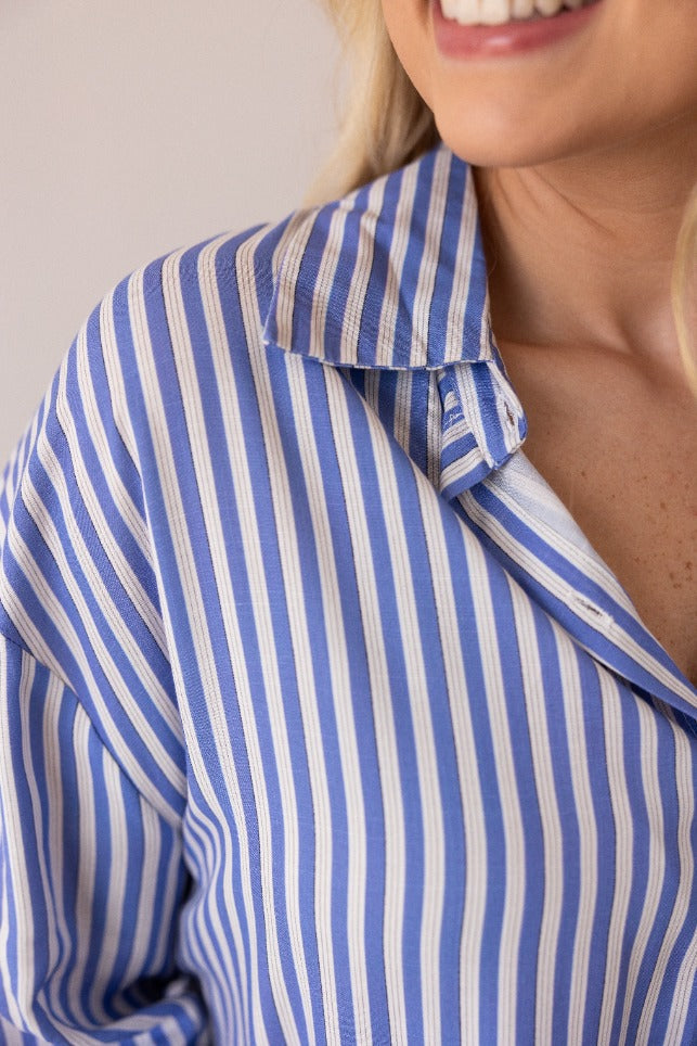 The Kathryn Button-Up, Striped Blue