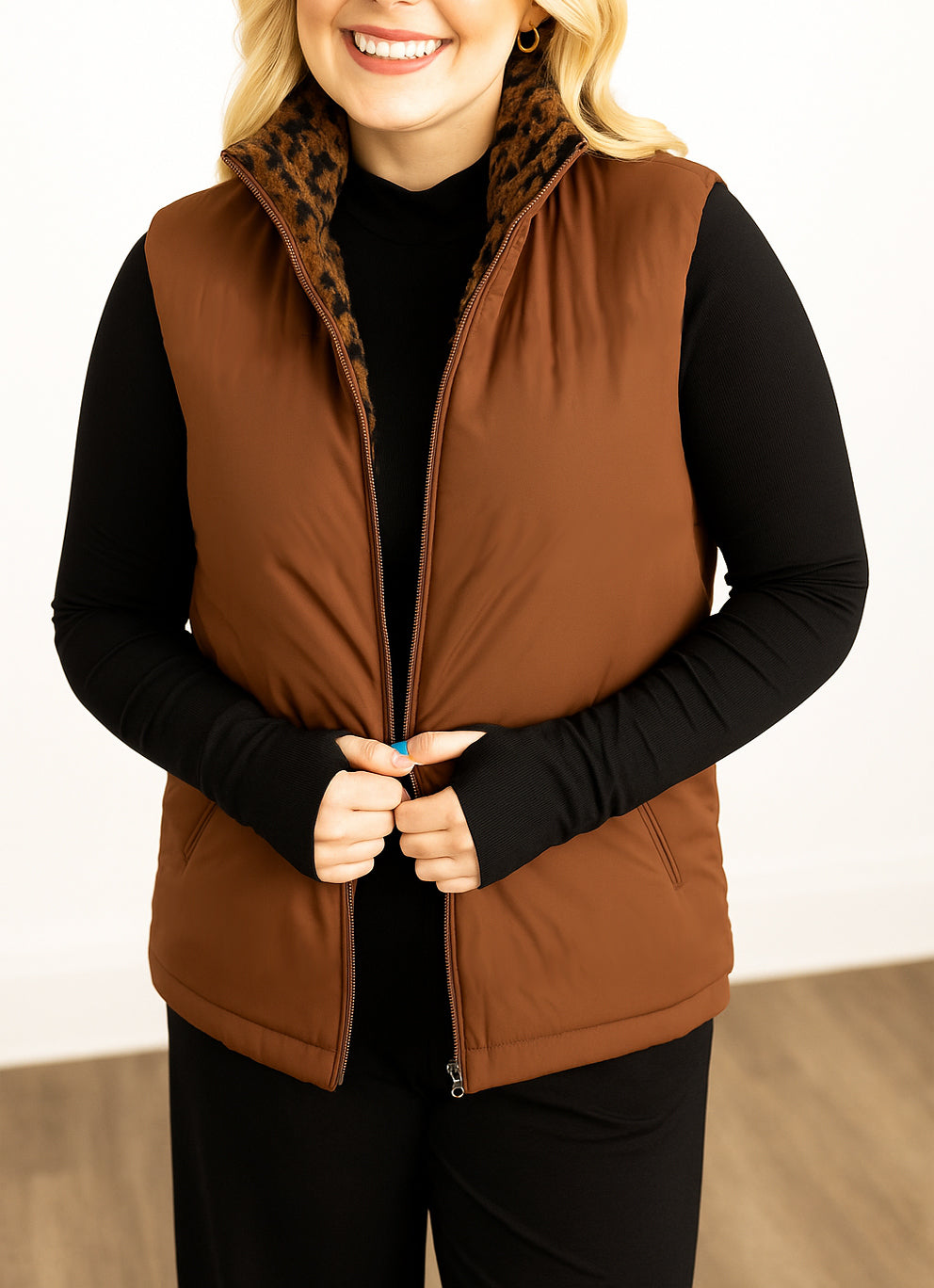 Sherpa Reversible Zip Vest, Leopard