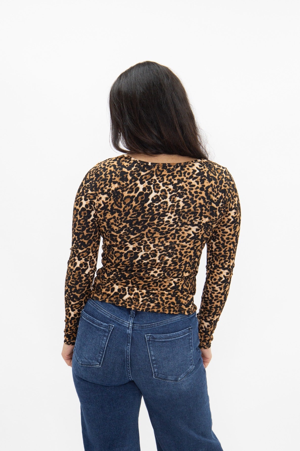 Square Neck Long Sleeve Top, Leopard